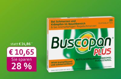 Buscopan Plus Filmtabletten: September-Angebot in der Rabenfels-Apotheke Herten