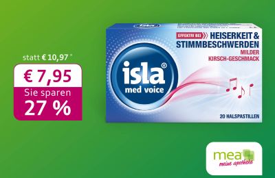 Isla med voice Pastillen: Oktober-Angebot in der Rabenfels-Apotheke Herten